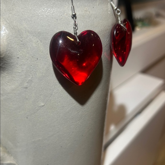 Handmade Red Heart Resin Earrings - Picture 5 of 6